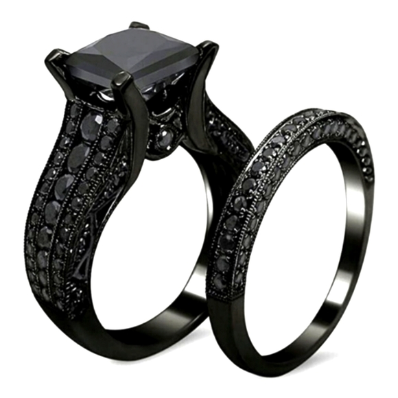 Black Sapphire 8.81 CTW, 925SS Ring SET | Size 8 | His & Hers | NEW - Picture 9 of 14
